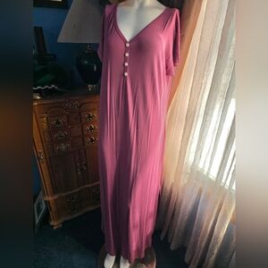Pink Maxi Dress with Button Detail